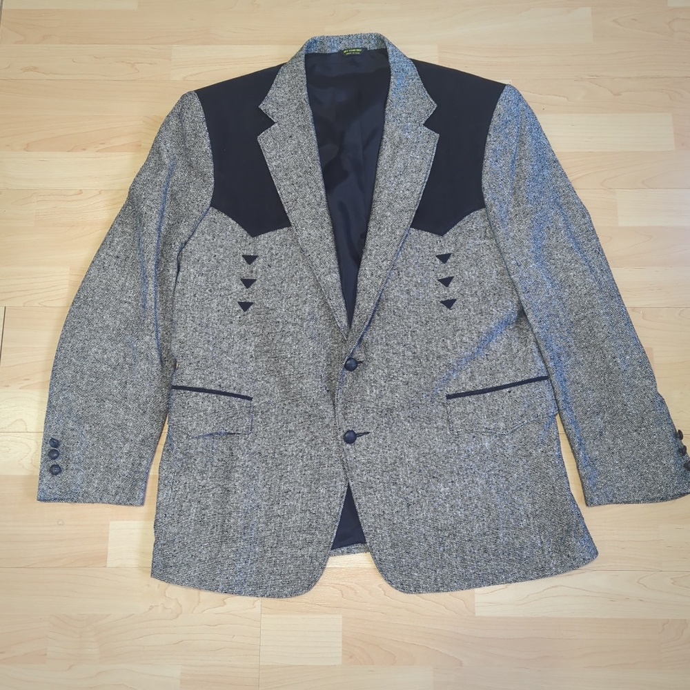 Vintage Pagano West Grey Tweed Western Sports Coat with Yoke Detail